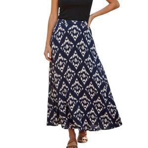 Talbots Maxi Skirt Navy Blue White Patterned Button Front Size 10 NEW